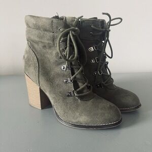 Candies Ankle Booties Women's Size 8.5 M Couture Olive Green Suede Heeled